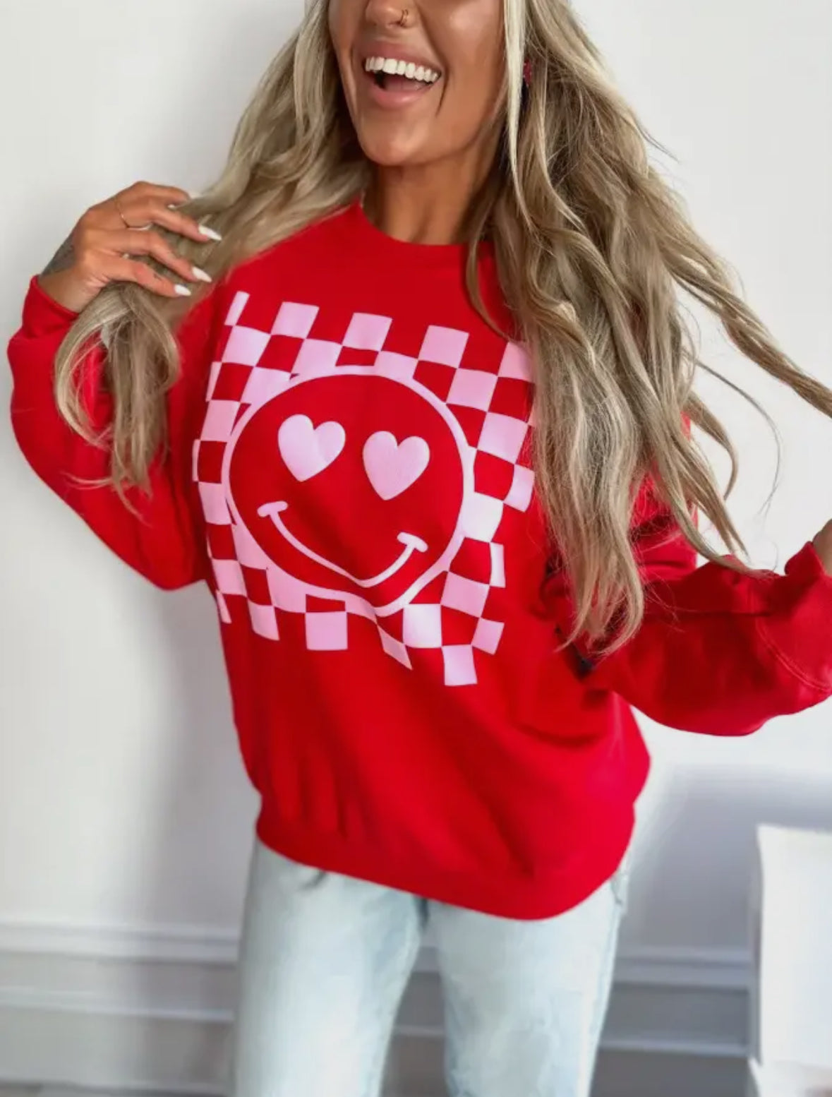 Checkered Smiley Crewneck