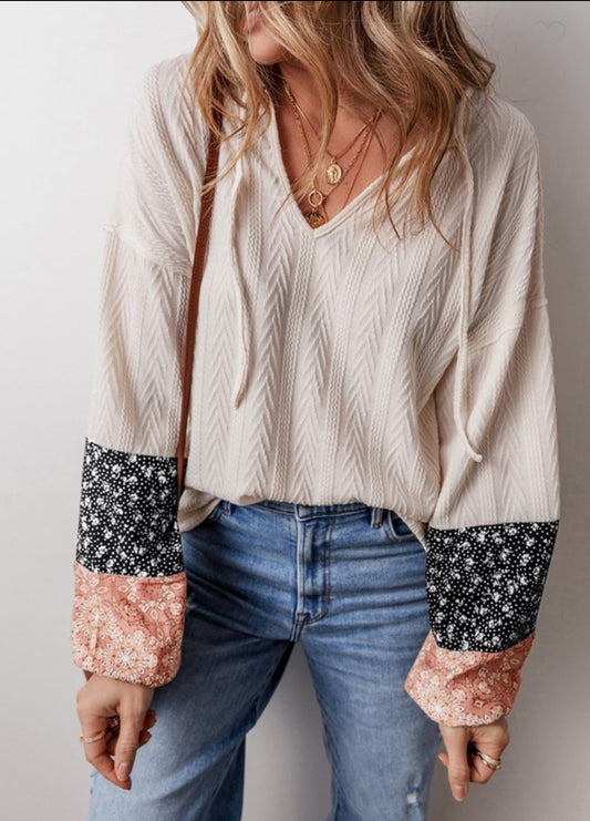 Textured Bubble Sleeve Blouse