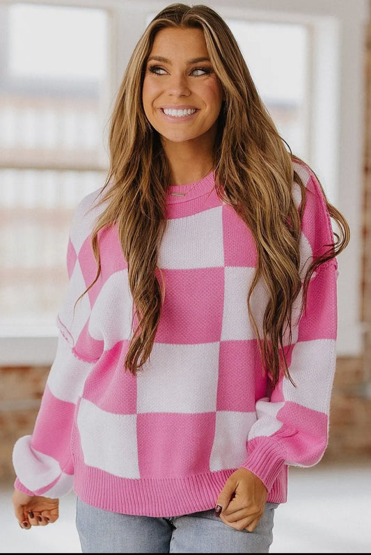 Checkered Bishop Sleeved Sweater