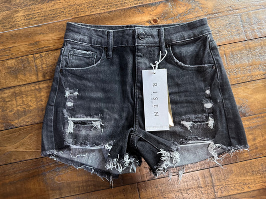 Black Distressed Shorts-Risen Brand